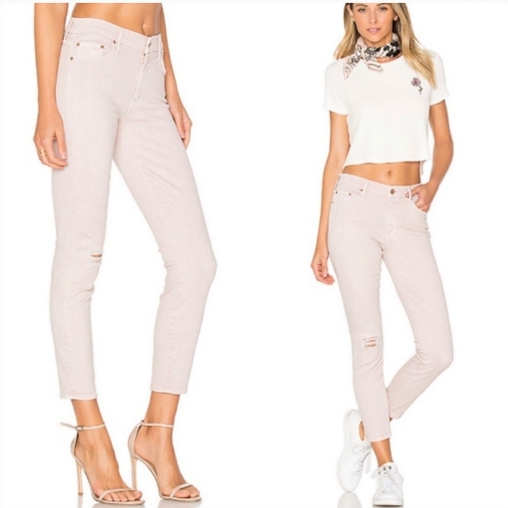 Mother The Looker Crop‎ Sexy Just Walked Into Town Jeans In Blush Ivory Size 27